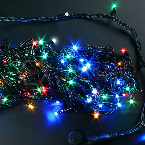 Гирлянда | Нить 20м | МУЛЬТИКОЛОР | Динамика(2 канала 8 режимов) 220V IP54 | Чёрный провод | - RICH LED