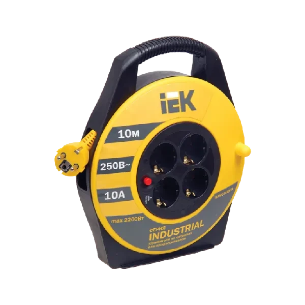 Удлинитель на катушке 4х10м | 10А / 2200W / IP20 / Термозащита | - IEK