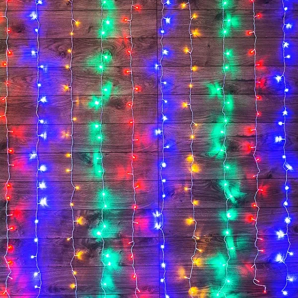 Гирлянда | Дождь 3х2м | МУЛЬТИКОЛОР | 240 LED 1 режим (динамичный) 220V | Прозрачный провод | - NEON-NIGHT