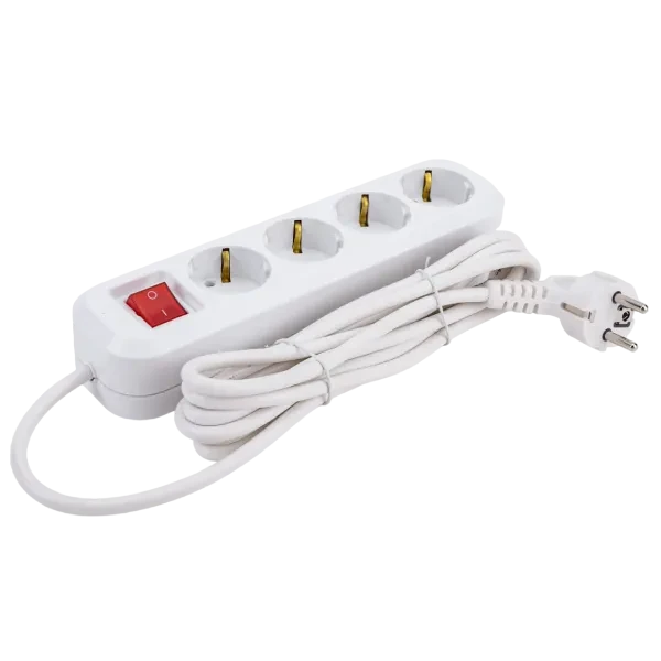 Удлинитель бытовой 4х3м | 13А / 2990W / IP20 / С выключателем / С заземлением / ПВС 3х1 | - UNIVersal