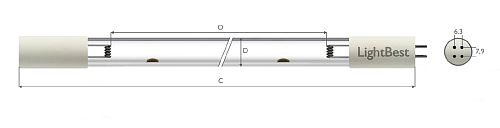 Лампа амальгамная LightBest GPHHVA 843T5L/4P 120W 1.2A (dinUV prevent 100 120Вт)