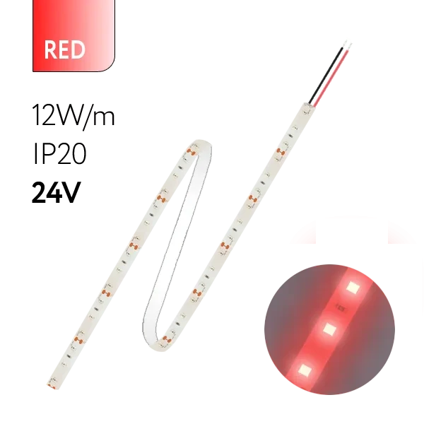 FL-Strip 2835 | 24V IP20 RED 12W/m 1250Lm/m | Катушка - 5 метров | - Светодиодная лента FOTON LIGHTING