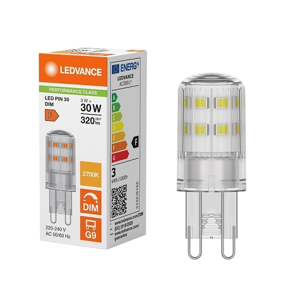 Лампа светодиодная 3W/2700K (=30W) G9 230V DIM | LED PIN 320Lm d18x49 | - LEDVANCE